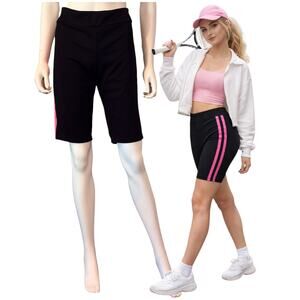 Y2K Pink Punch Striped Bicycle Shorts Hot Pink Black Size Medium Barbie Core
